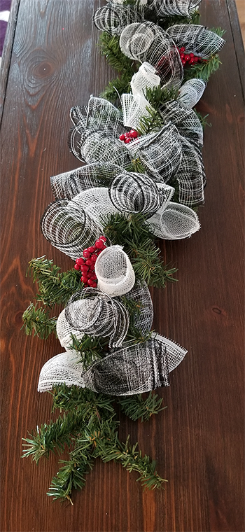 Black and White Garland with Red Christmas Berries $25